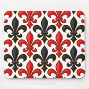 Tapis De Souris Rouge noir baroque Fleur de lis Motif Design