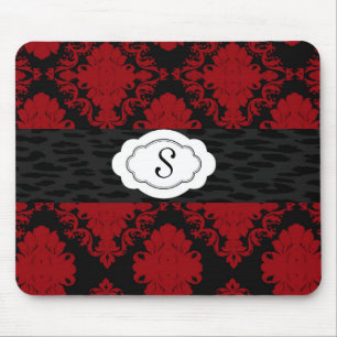 Tapis De Souris Rouge Noir Damas personnalisable Monogramme Pad So