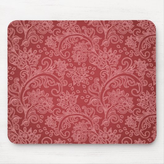 Tapis De Souris Rouge Paisley Damask Designer Floral Classic (Devant)