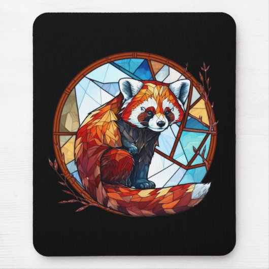 Tapis De Souris Rouge Panda Animal Portrait Vitrail Faune (Devant)