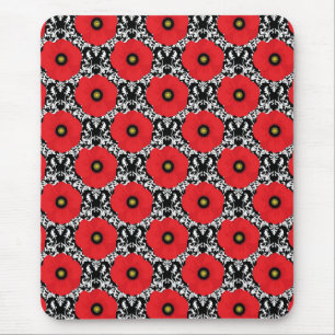 Tapis De Souris Rouge Shabby Chic, motif de coquelicots noirs et b