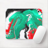 Tapis De Souris Rouge, vert, noir et Marbre blanc Fluid Art (Avec souris)