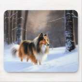 Tapis De Souris Rough Collie Laisser Neige Noël (Devant)