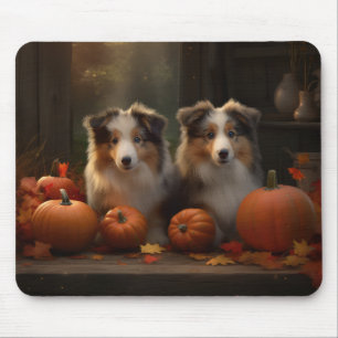 Tapis De Souris Rough Collie Puppy Automne Citrouille de plaisir
