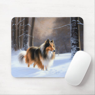 Tapis De Souris Rough Collie Vive la neige Noël