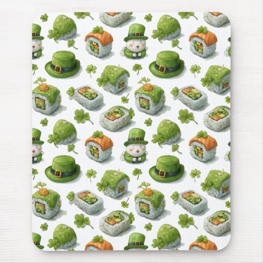 Tapis De Souris Roulés de sushi de la Saint-Patrick & Trèfle (Devant)