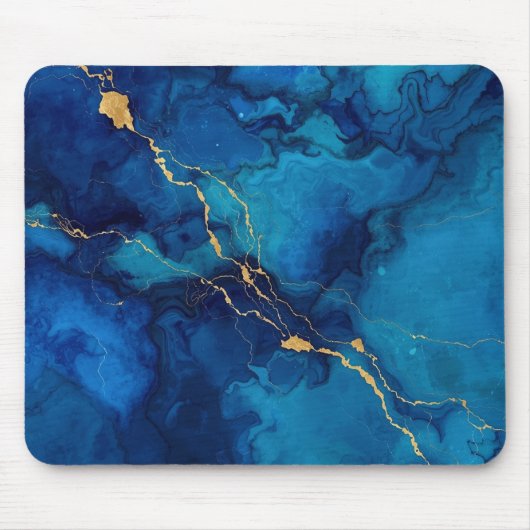 Tapis De Souris Royal Blue Marble Gold Accent Mousepad (Devant)