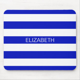 Tapis De Souris Royal Blue White Horiz Preppy Nom de la bande Mono