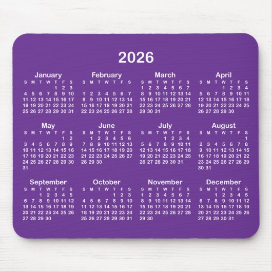 Tapis De Souris Royal Purple and White 2026 Calendar (Devant)