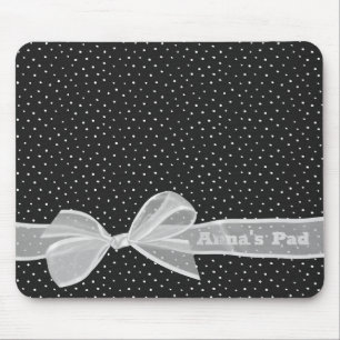 Tapis De Souris Ruban blanc et noeud sur pois avec nom