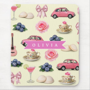 Tapis De Souris Ruban de cocktail rose coquette personnalisé migno
