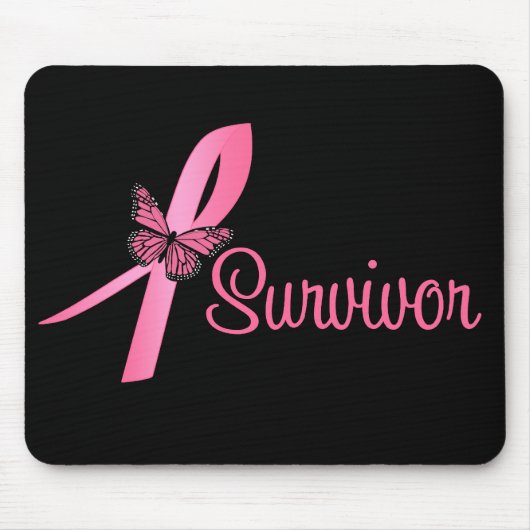 Tapis De Souris Ruban rose papillon - Cancer du sein Survivant (Devant)