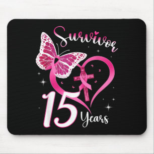 Tapis De Souris Ruban rose papillon survivante du cancer du sein 1