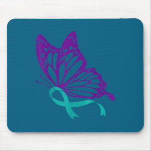 Tapis De Souris Ruban sarcelle et violet de sensibilisation à la p
