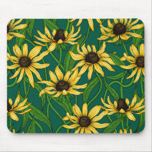 Tapis De Souris Rudbekia jaune sur vert foncé