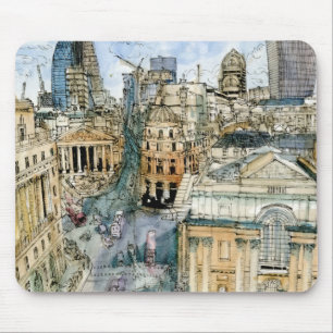 Tapis De Souris Rue vintage de Londres d'aquarelle des