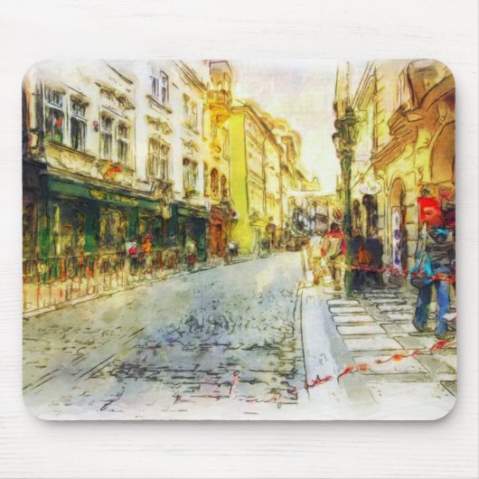 Tapis De Souris Rues de vieille aquarelle de Prague (Devant)