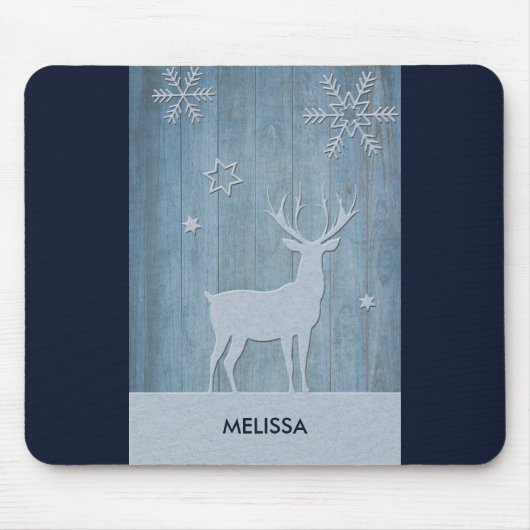 Tapis De Souris Russe Bleu Bois Reindeer Pays Noël (Devant)