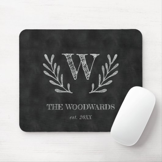 Tapis De Souris Russe Chalkboard Famille Monogram Laurel Wreath (Avec souris)