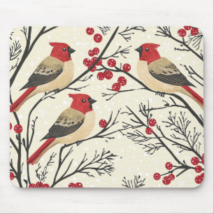 Tapis De Souris Rustic Bird et Poinsettia Motif de Noël (3)