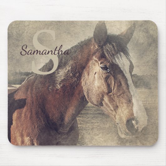 Tapis De Souris Rustic Country Quartier Cheval Monogramme Nom init (Devant)