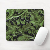 Tapis De Souris Rustic green tooled leather  (Avec souris)