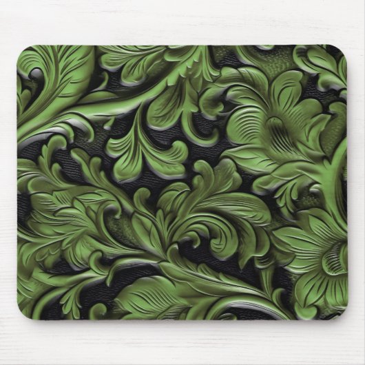 Tapis De Souris Rustic green tooled leather  (Devant)