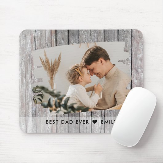 Tapis De Souris Rustic Wood Photo Template Best Dad Ever (Avec souris)