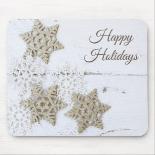 Tapis De Souris Rustique Avec Les Flammes De Neige Joyeuses Vacanc