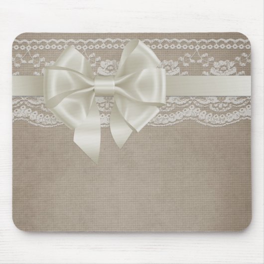 Tapis De Souris Rustique Vintage Burlap & Dentelle (Devant)