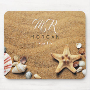 Tapis De Souris Sable & Coquillages, nom & monogramme DIY, texte s