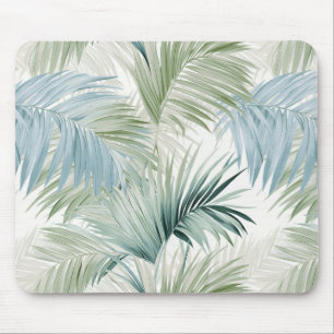 Tapis De Souris Sage clair Vert Pale Bleu Palm Feuilles Motif