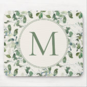 Tapis De Souris Sage Green Eucalyptus Feuille crème Monogramme (Devant)