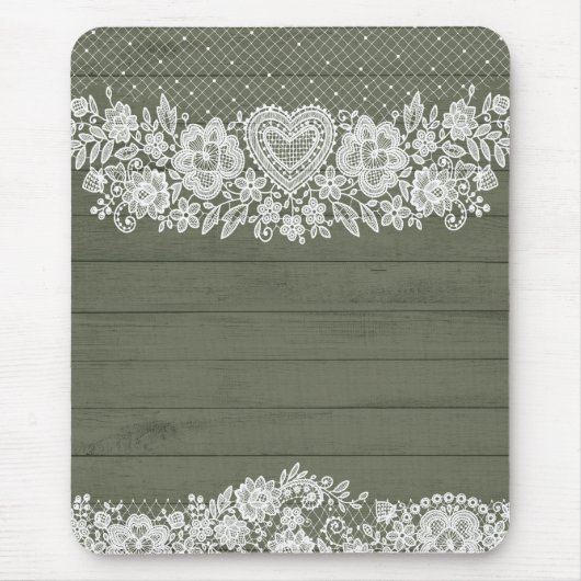 Tapis De Souris Sage Green Rustique Bois et blanc dentelle Lacy Fa (Devant)