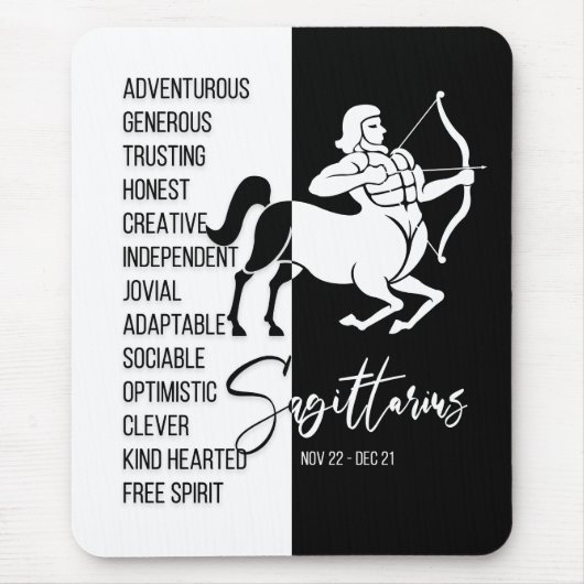 Tapis De Souris Sagittarius signe Zodiaque Mousepad, noir et blanc (Devant)