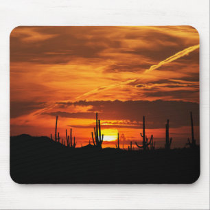 Tapis De Souris Saguaros pittoresque au coucher du soleil