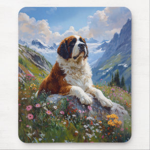 Tapis De Souris Saint Bernard Champ Fleur sauvage Pittoresque