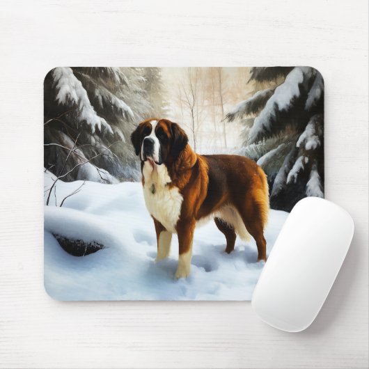 Tapis De Souris Saint Bernard Laisser Neige Noël (Avec souris)