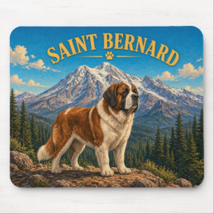 Tapis De Souris Saint Bernard, Mont Baker Aquarelle Vintage