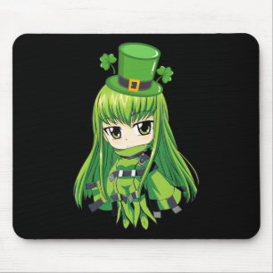 Tapis De Souris Saint Patrick's Day Anime Girl avec Shamrock