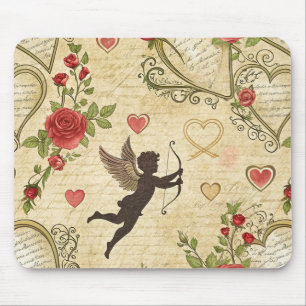 Tapis De Souris Saint-Valentin calligraphie victorienne Cupidon ro
