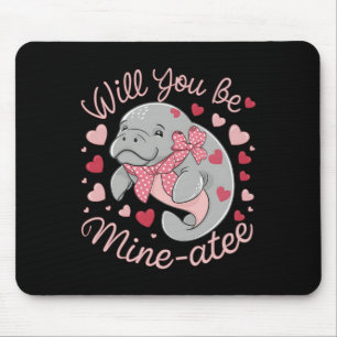 Tapis De Souris Saint-Valentin Lamantin Mignon Animaux Cœurs Veux-