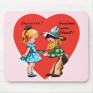 Tapis De Souris Saint-Valentin mignon vintage, fille avec cow-boy