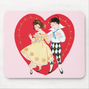 Tapis De Souris Saint-Valentin rétro, Arlequin et cœur vintage