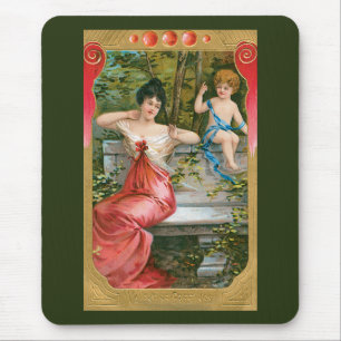 Tapis De Souris Saint-Valentin vintage, Dame victorienne avec chér