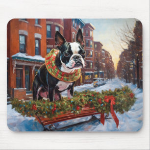 Tapis De Souris Saison de Noël de Boston Terrier