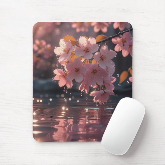 Tapis De Souris Sakura Rose Fleurit Sur L'Eau | Serene Spring Nat (Avec souris)