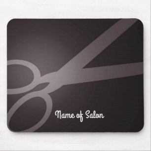 Tapis De Souris Salon de coiffure Brown foncé ciseaux blancs