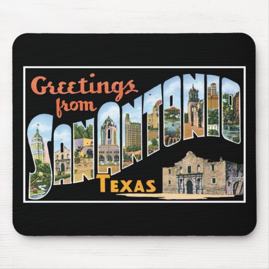 Tapis De Souris Salutations de San Antonio, le Texas ! Rétro carte (Devant)