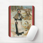 Tapis De Souris Salutations de Thanksgiving avec une femme pèlerin (Avec souris)